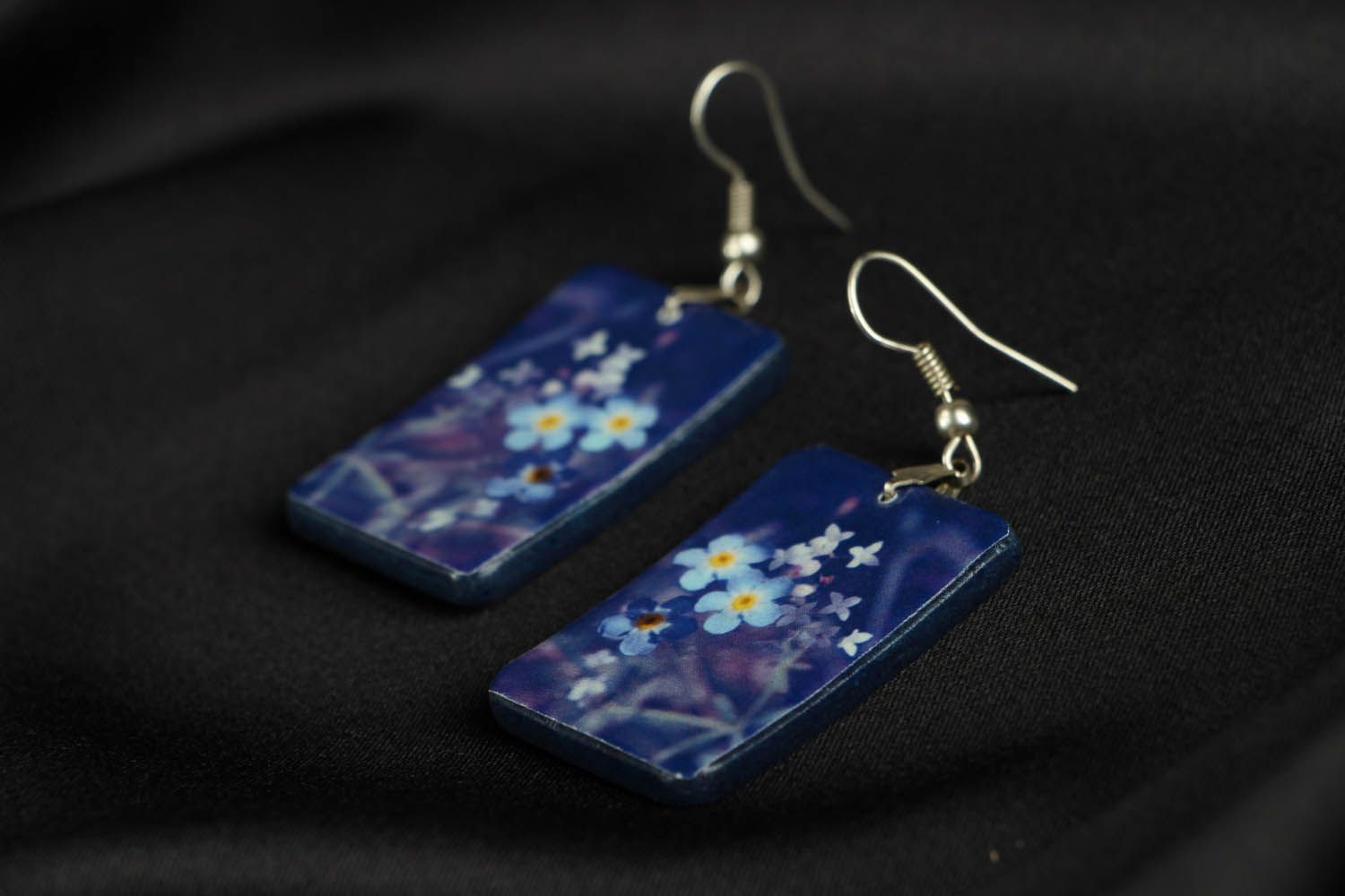  Blue earrings made of polymer clay photo 2