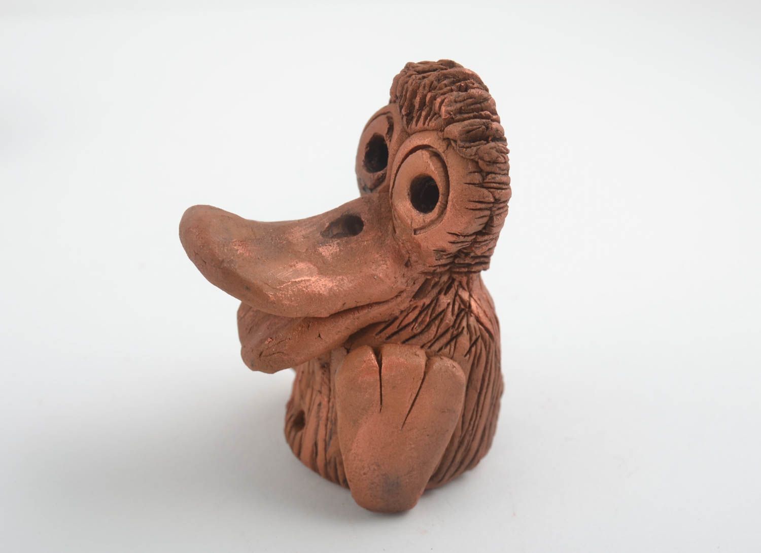 Miniatur Figur handmade Deko Figur aus Ton Tier Figur lustiges Vogel braun foto 4