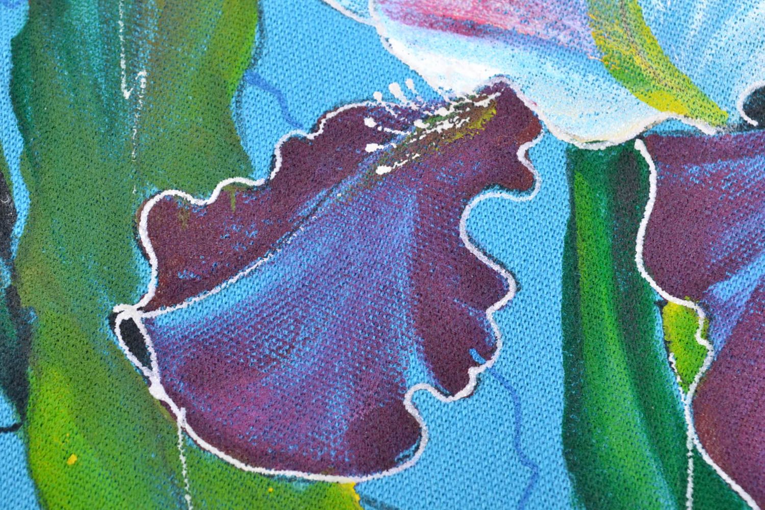 Châle en cachemire bleu avec peinture à fleurs iris bleu faite à la main photo 3