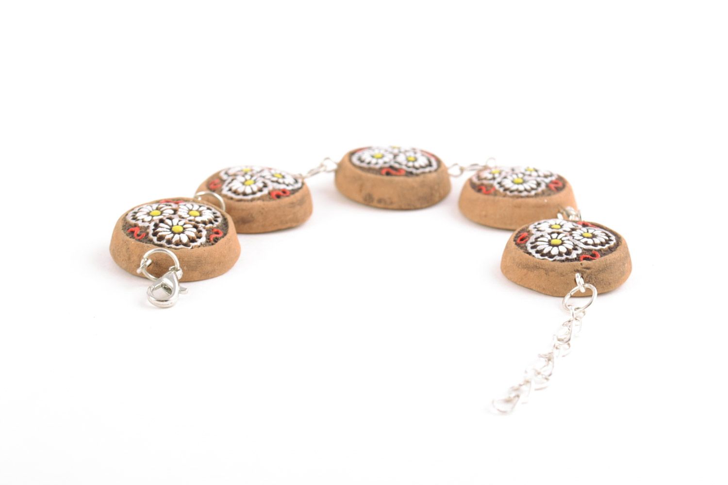 Bracelet en argile avec peinture de couleurs acryliques fait main motif floral photo 5