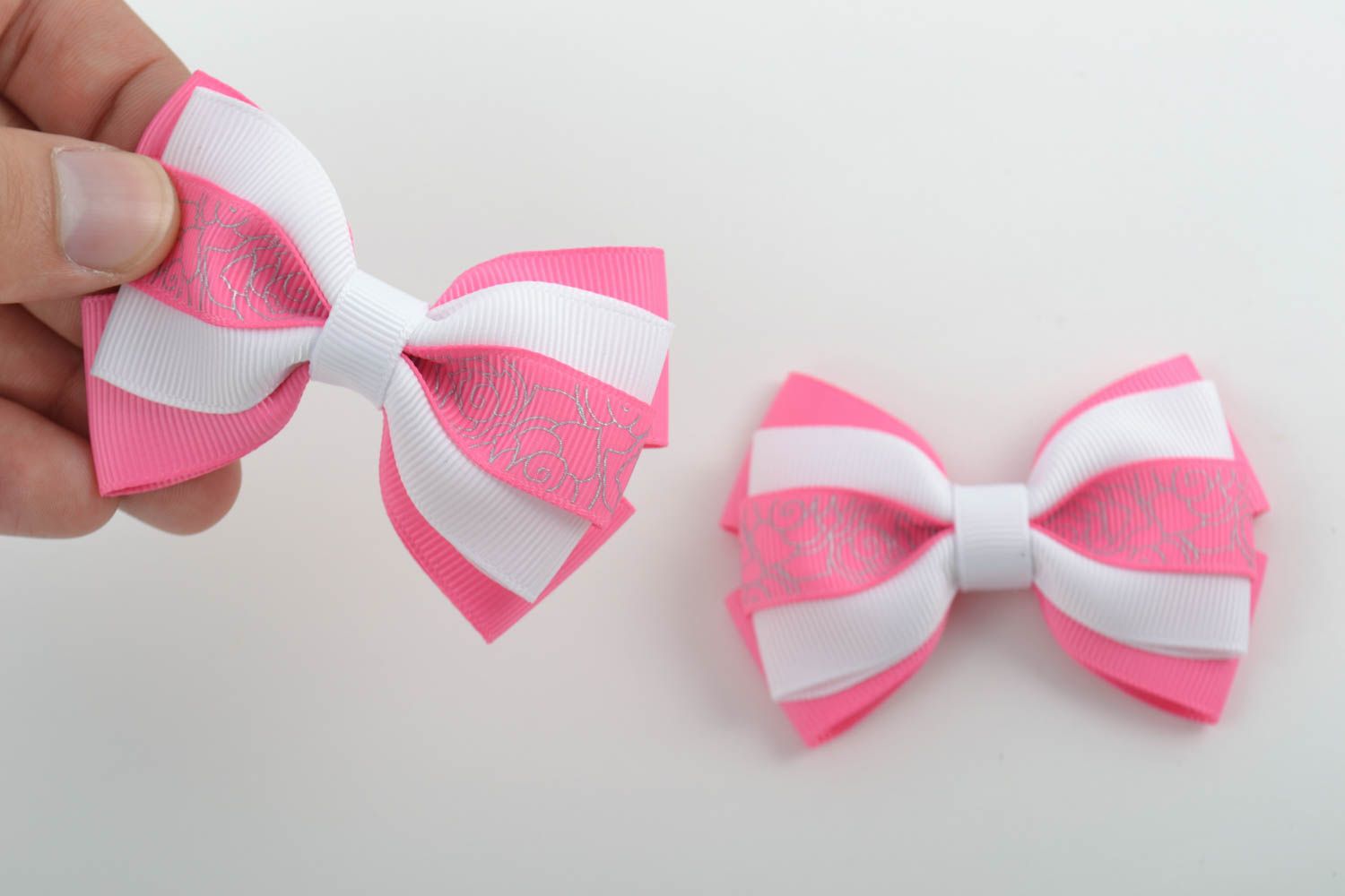 Handmade hair bows set of 2 ribbon bows jewellery making supplies hair jewelry photo 5