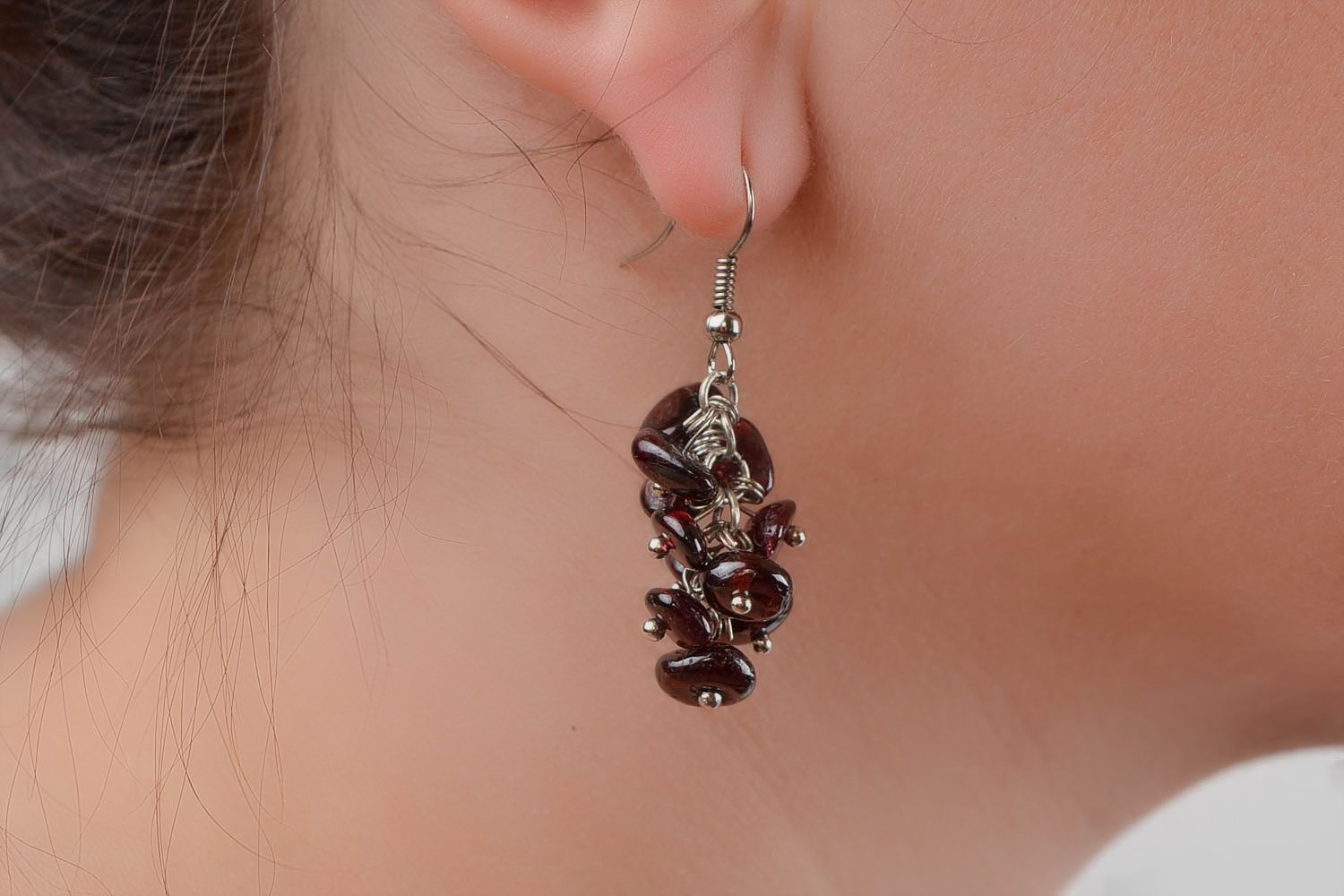 Earrings with charms made of natural stones handmade brown accessory photo 2