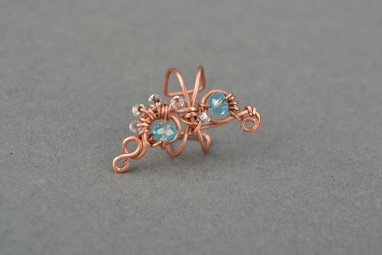 Wire wrap copper ear cuff with crystal photo 3