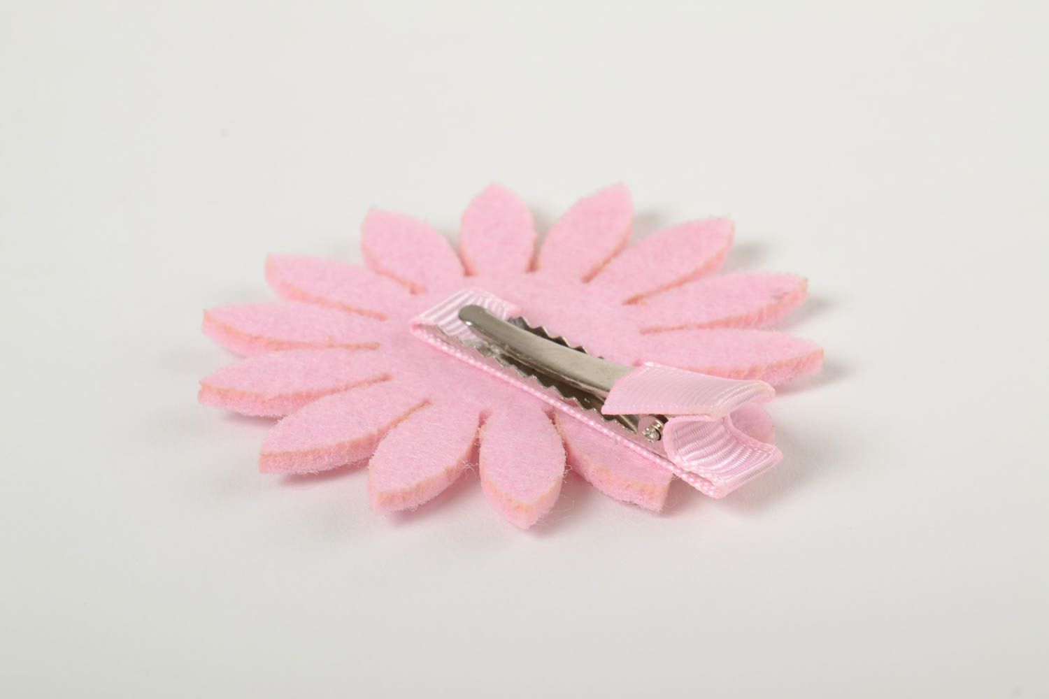 Beautiful hair clip made of rep ribbons and fleece handmade baby barrette photo 3