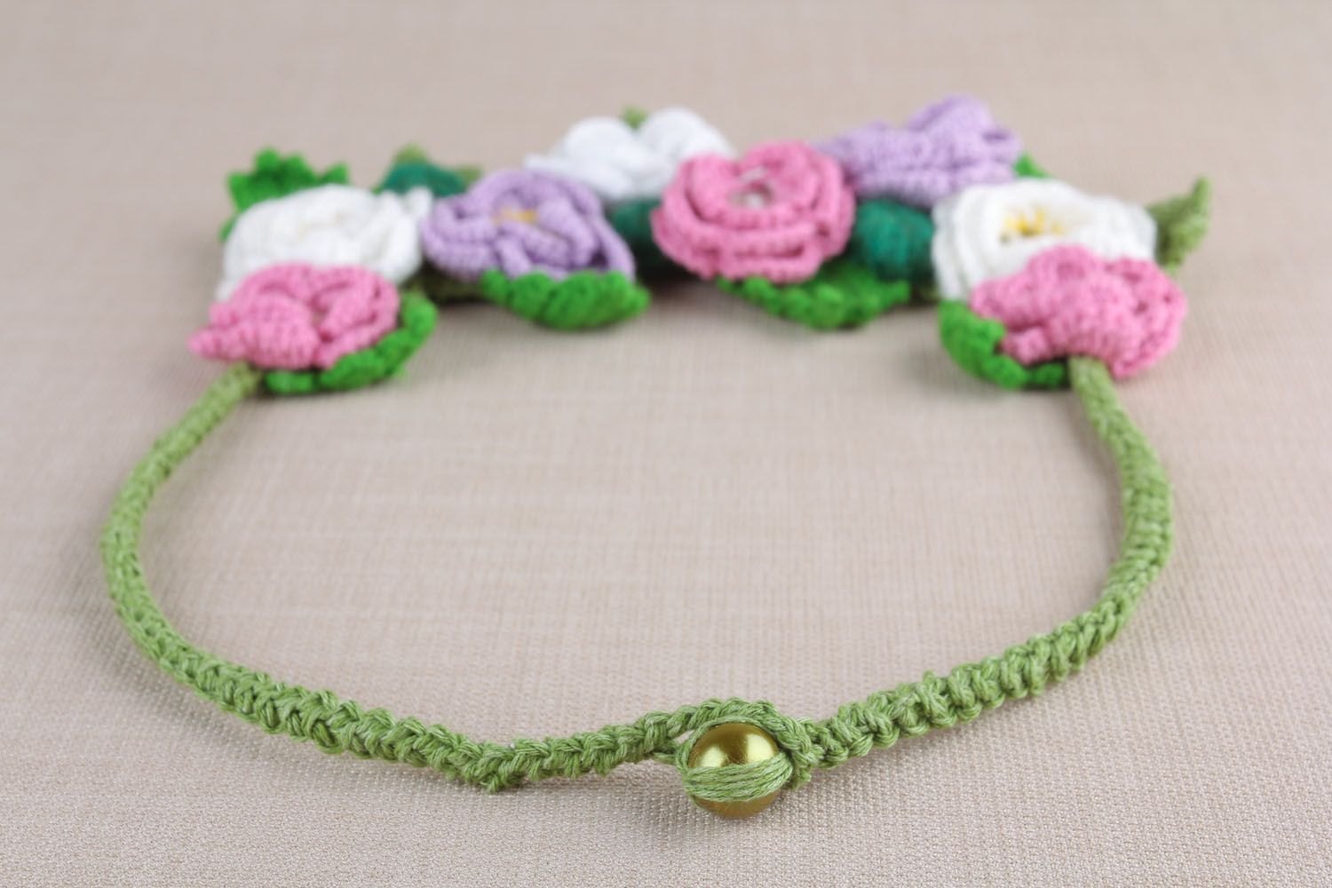 Hand knitted necklace Flowers photo 4