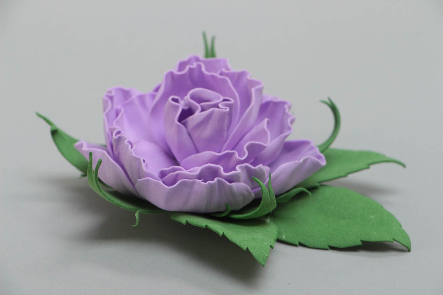 Handmade decorative hair clip brooch with double fastener and foamiran flower photo 3