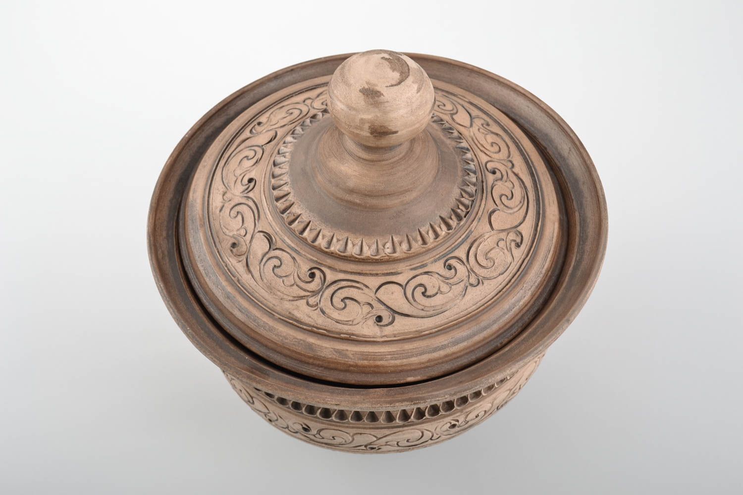Large handmade ethnic ornamented ceramic pot with lid processed with silver 2 l photo 4