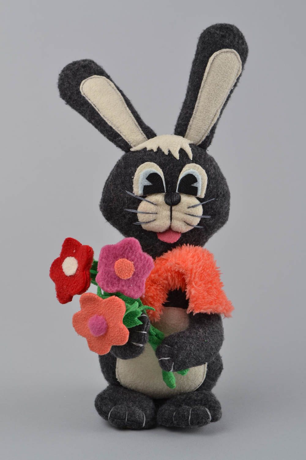 Handmade designer soft toy grey bunny made of fleece for kids photo 1