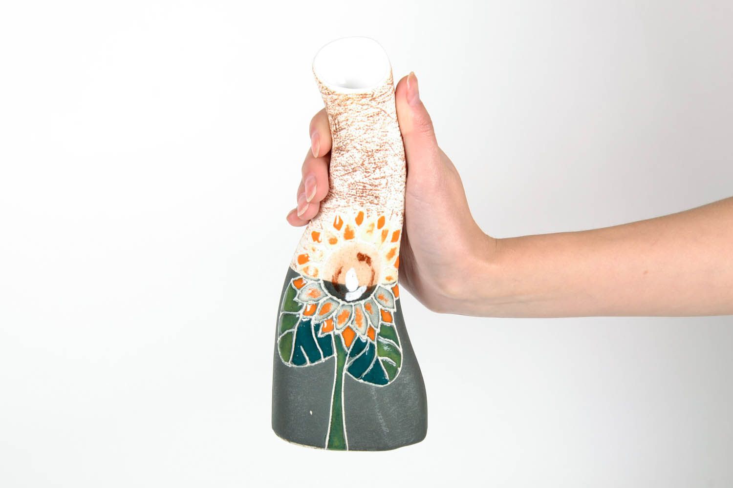 9 inches tall ceramic handmade art design decorative vase Sunflower, 0,67 lb photo 2