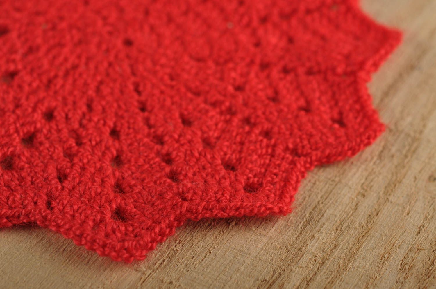 Stylish red coaster for cup handmade crocheted coaster beautiful textile photo 4