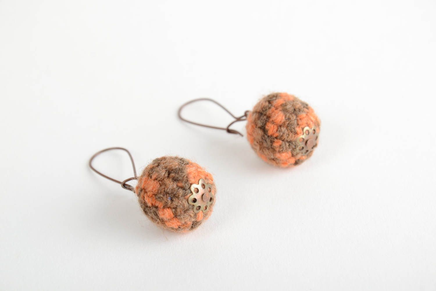 Beautiful handmade brown crochet ball earrings designer jewelry photo 5