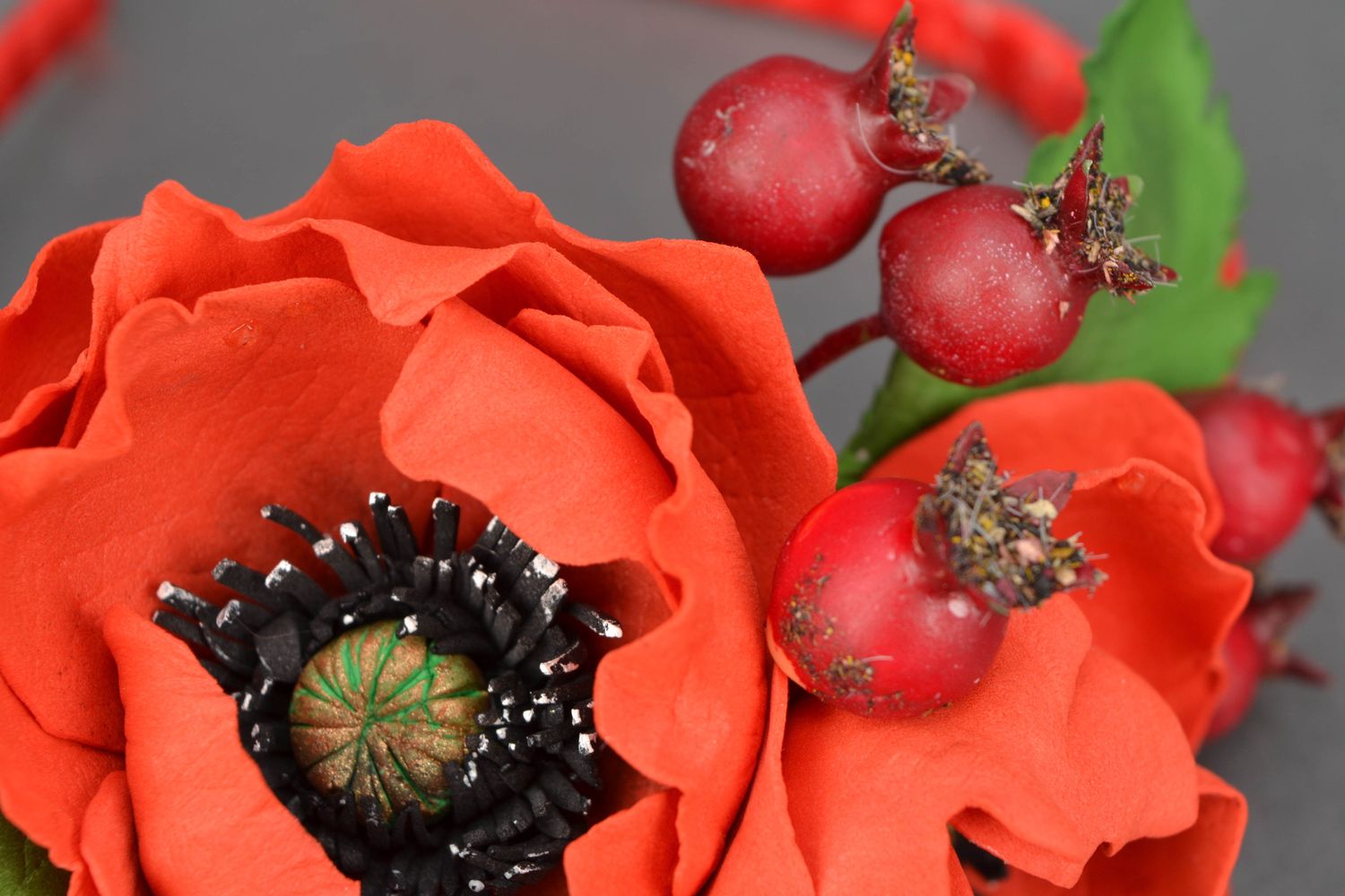 Serre-tête fleurs de pavot rouge fait main photo 4