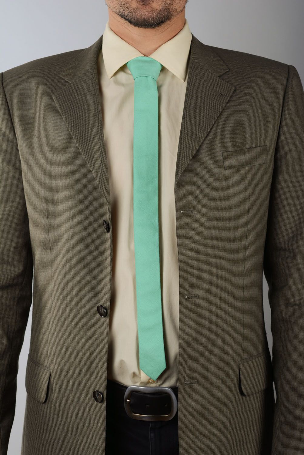 Cravate menthe en lin faite main photo 1