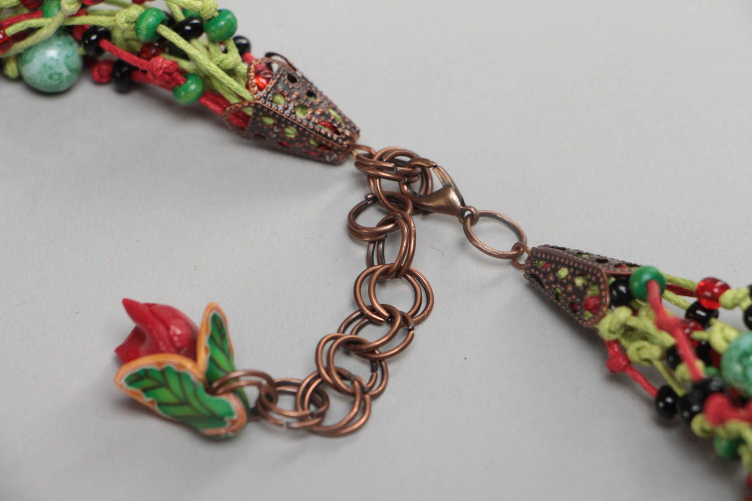 Ожерелье из полимерной глины с полевыми цветами маками и подсолнухами хэнд мэйд фото 4