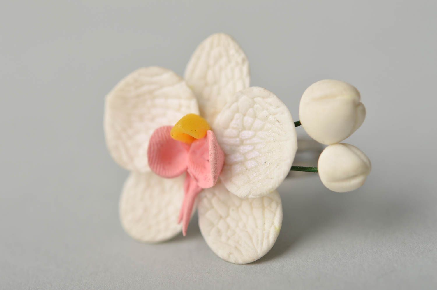 Bague orchidée blanche Bijou fait main pâte polymère Cadeau pour femme photo 3