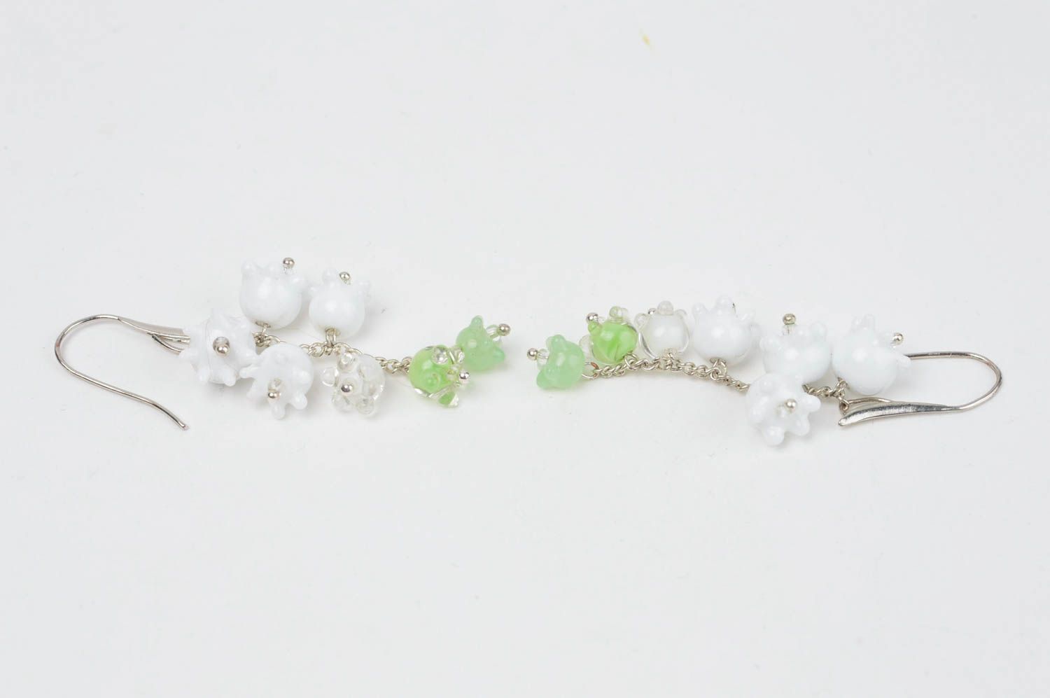 White elegant earrings handmade earrings with charms stylish glass jewelry  photo 2