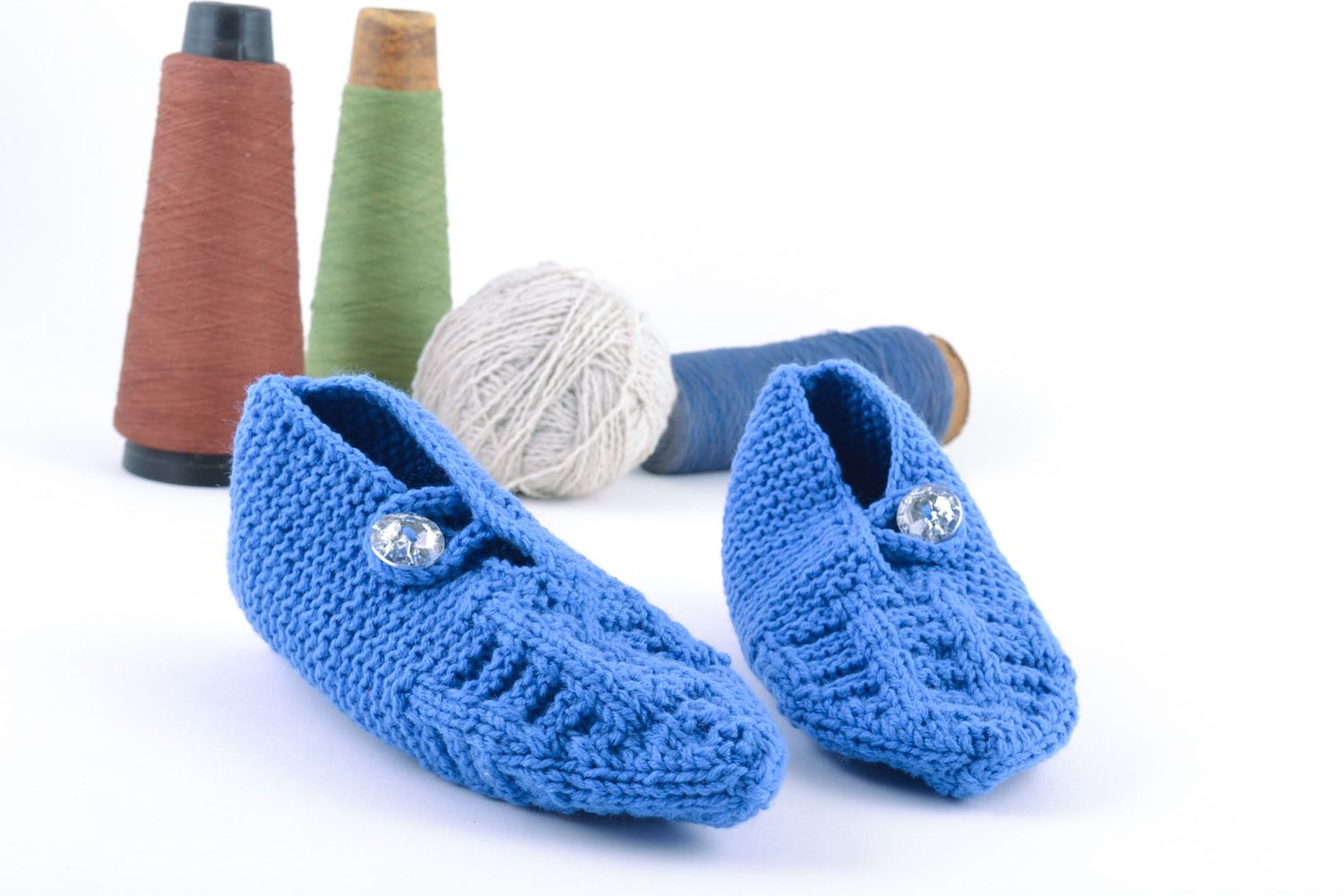 Pantoufles en mi-laine faites main bleues belles et chaudes pour femme photo 1