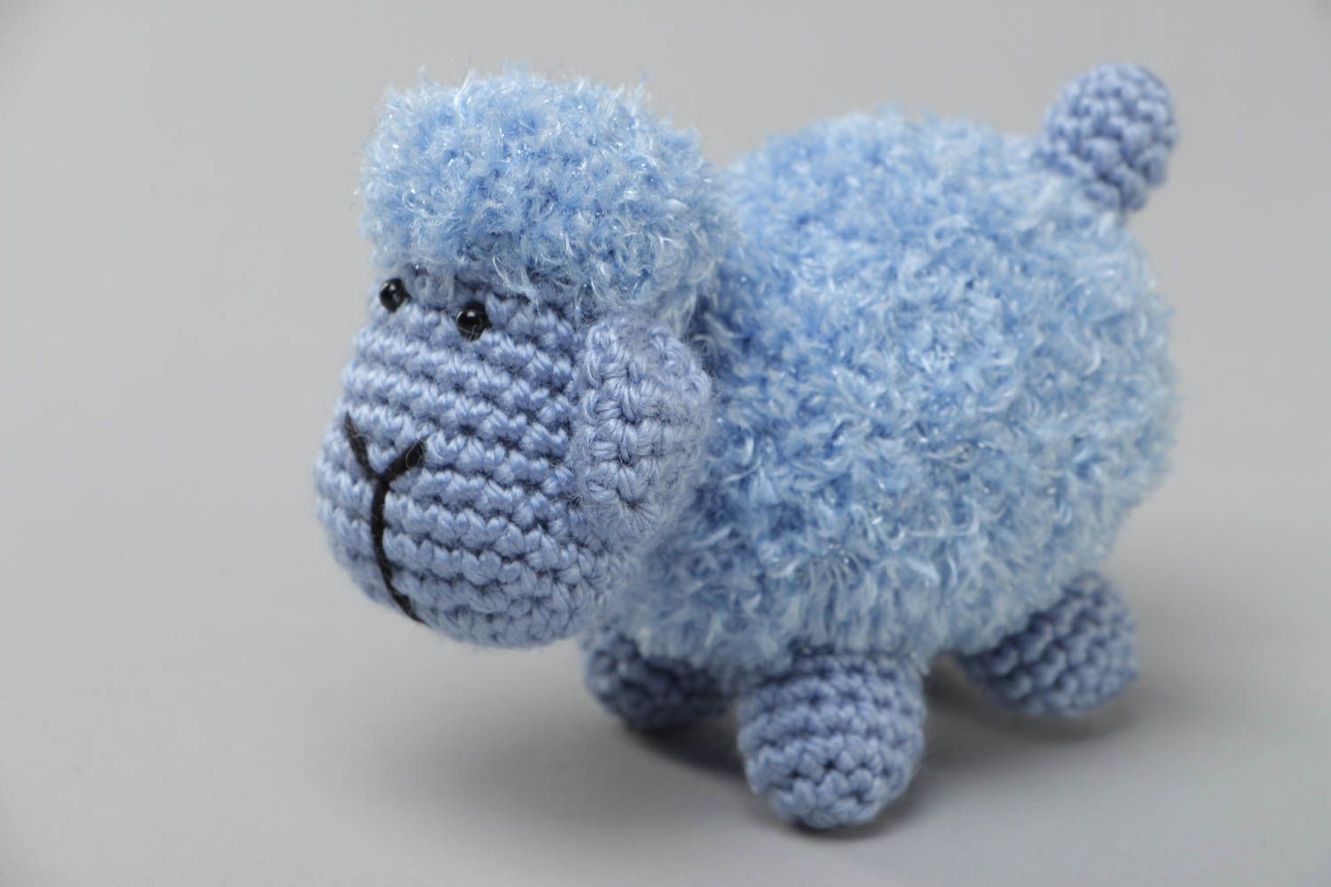 Soft crocheted toy lamb blue beautiful handmade for home and children photo 2