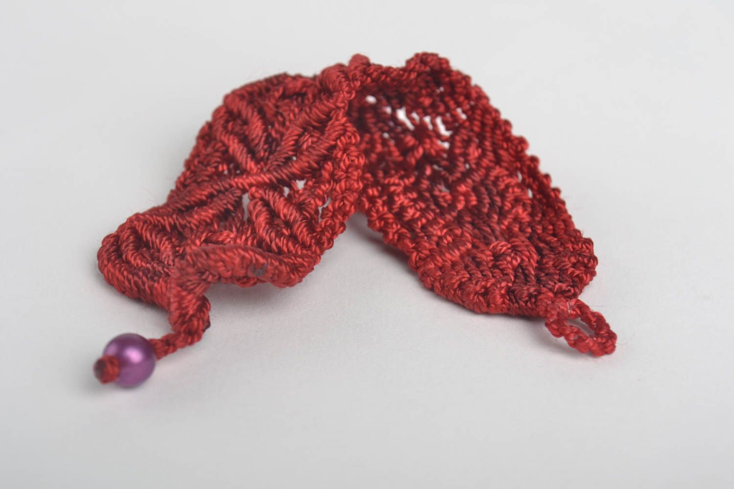 Bracelet textile Bijou fait main large rouge macramé fils Accessoire femme photo 3