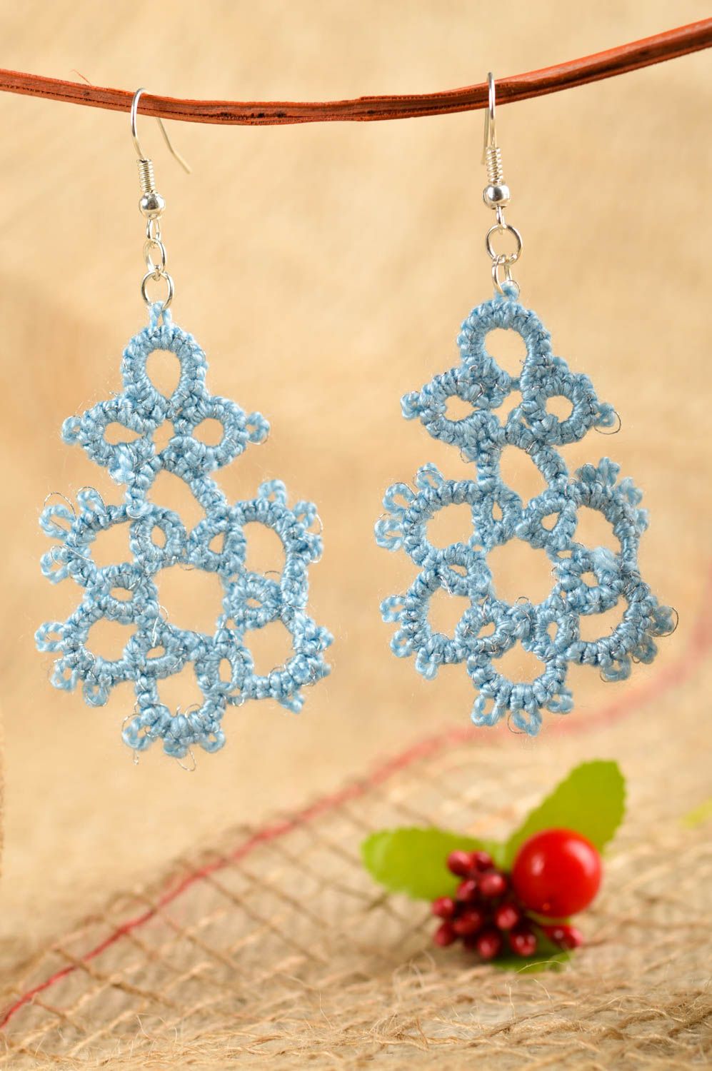 Handmade woven lace earrings thread earrings fashion accessories for girls photo 1