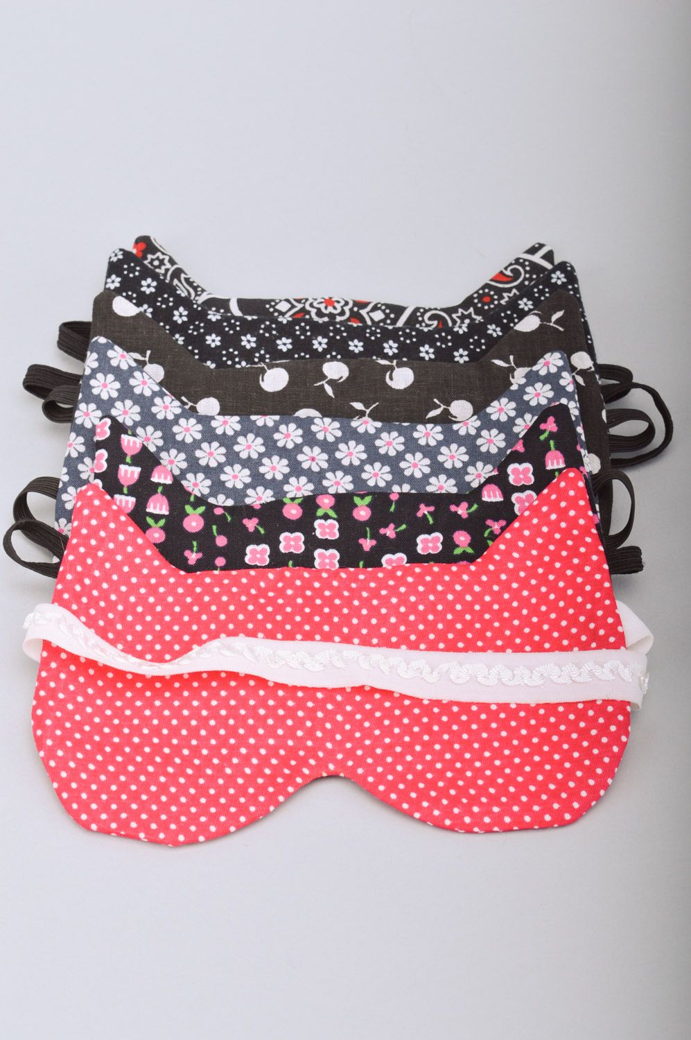 Handmade cute sleep mask sewn of pink polka dot cotton fabric for women photo 2