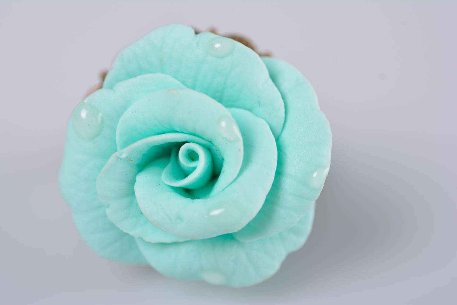 Beautiful gentle handmade designer polymer clay flower ring of blue color photo 2