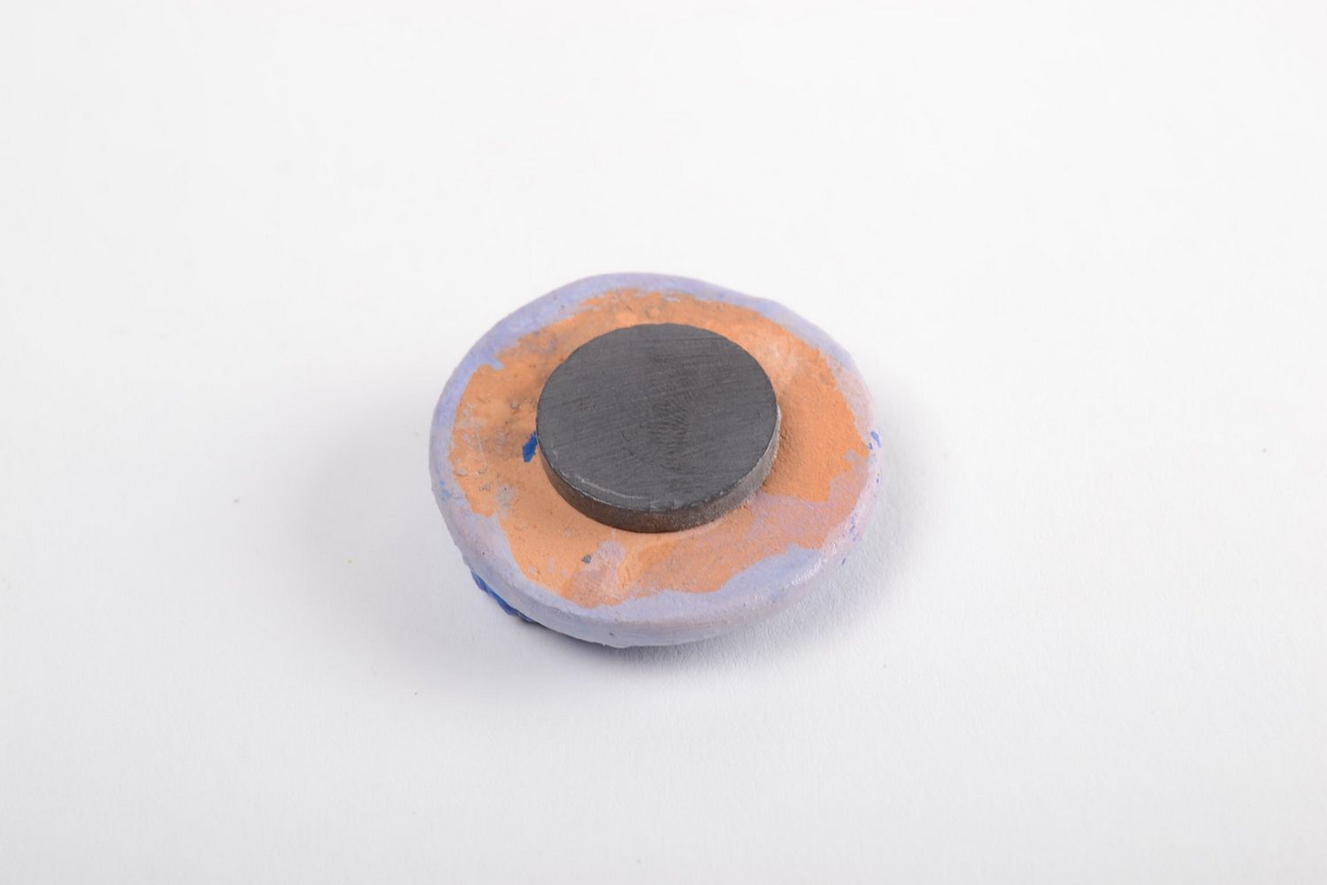 Bemalter dunkelblauer Keramik Kühlschrank Magnet handmade in Form von Blume foto 4