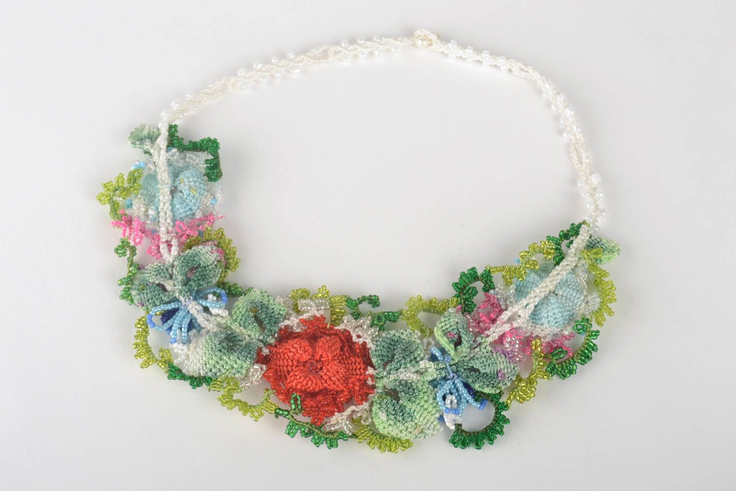 Festive handmade jewelry stylish necklace with flowers unusual necklace photo 2