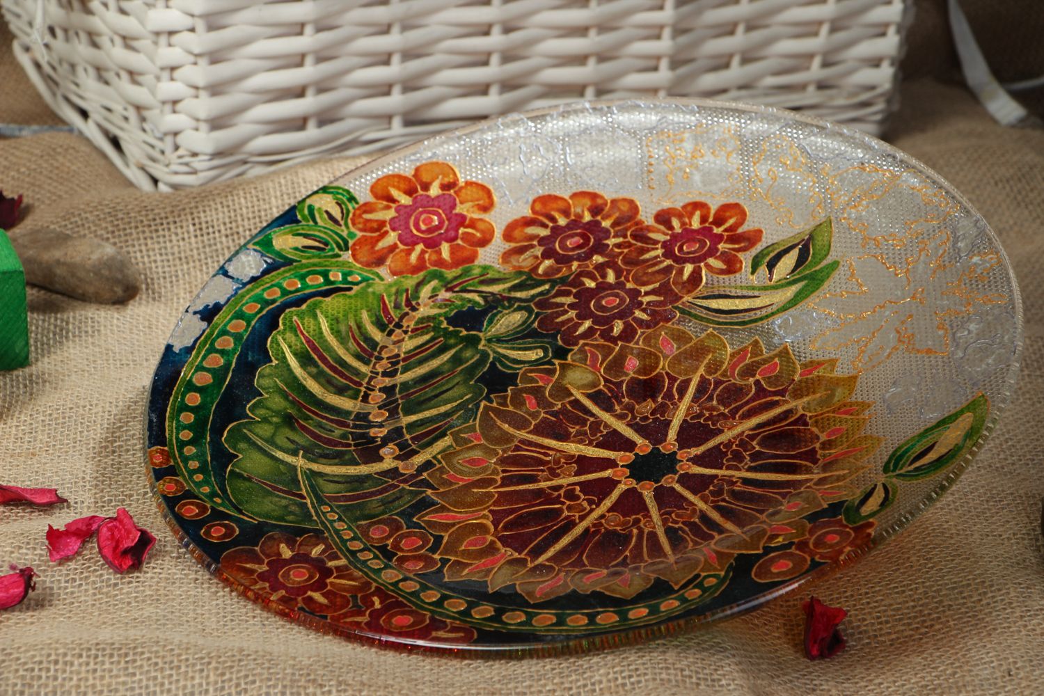Стеклянная тарелка с витражной росписью фото 4