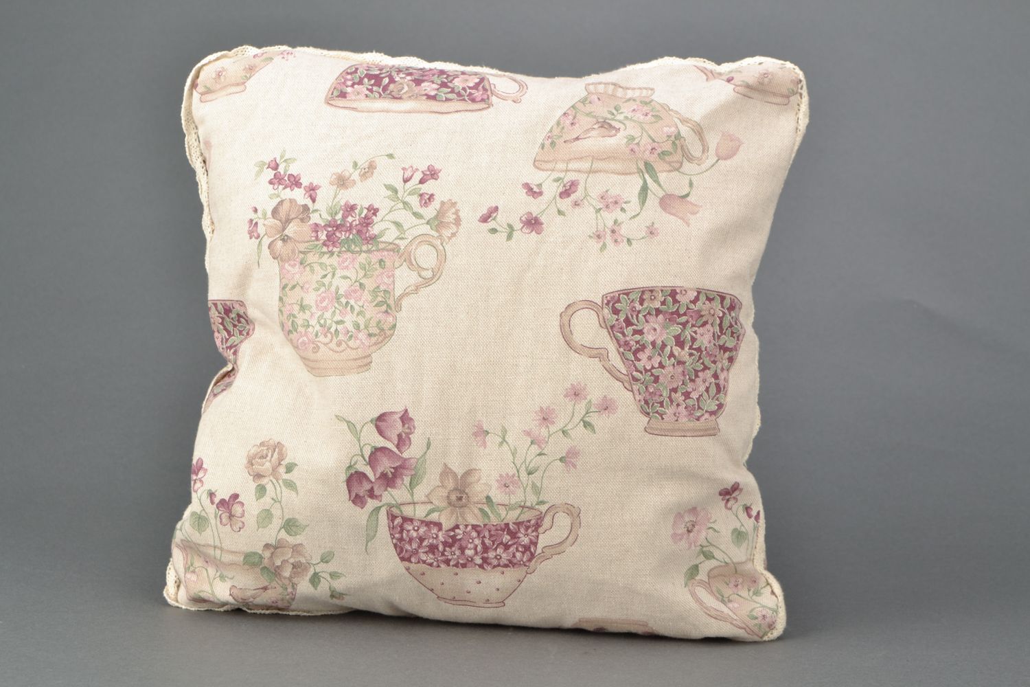 Decorative fabric pillow with lace photo 1