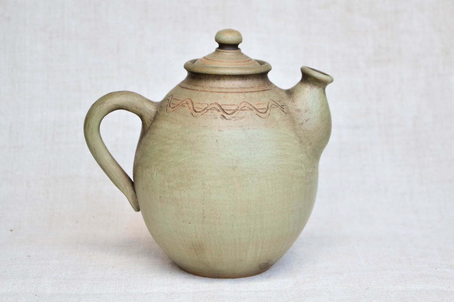 Керамический чайник ручной работы заварной чайник глиняная посуда зеленая фото 3