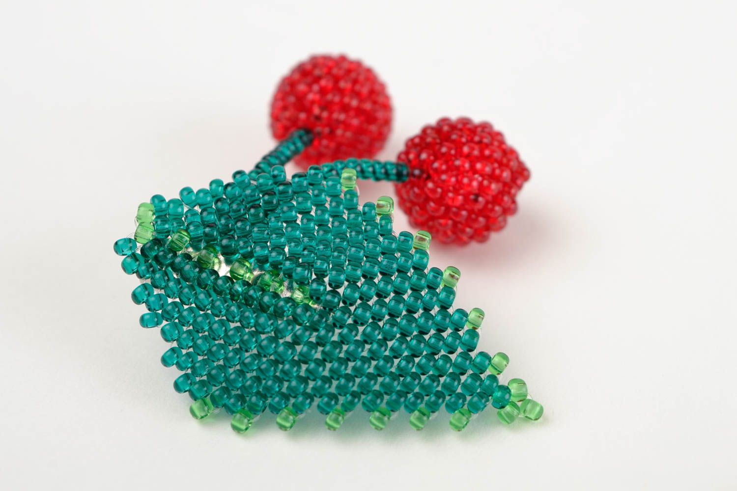 Handmade unique seed beaded brooch cherry shaped designer jewelry unique present photo 5