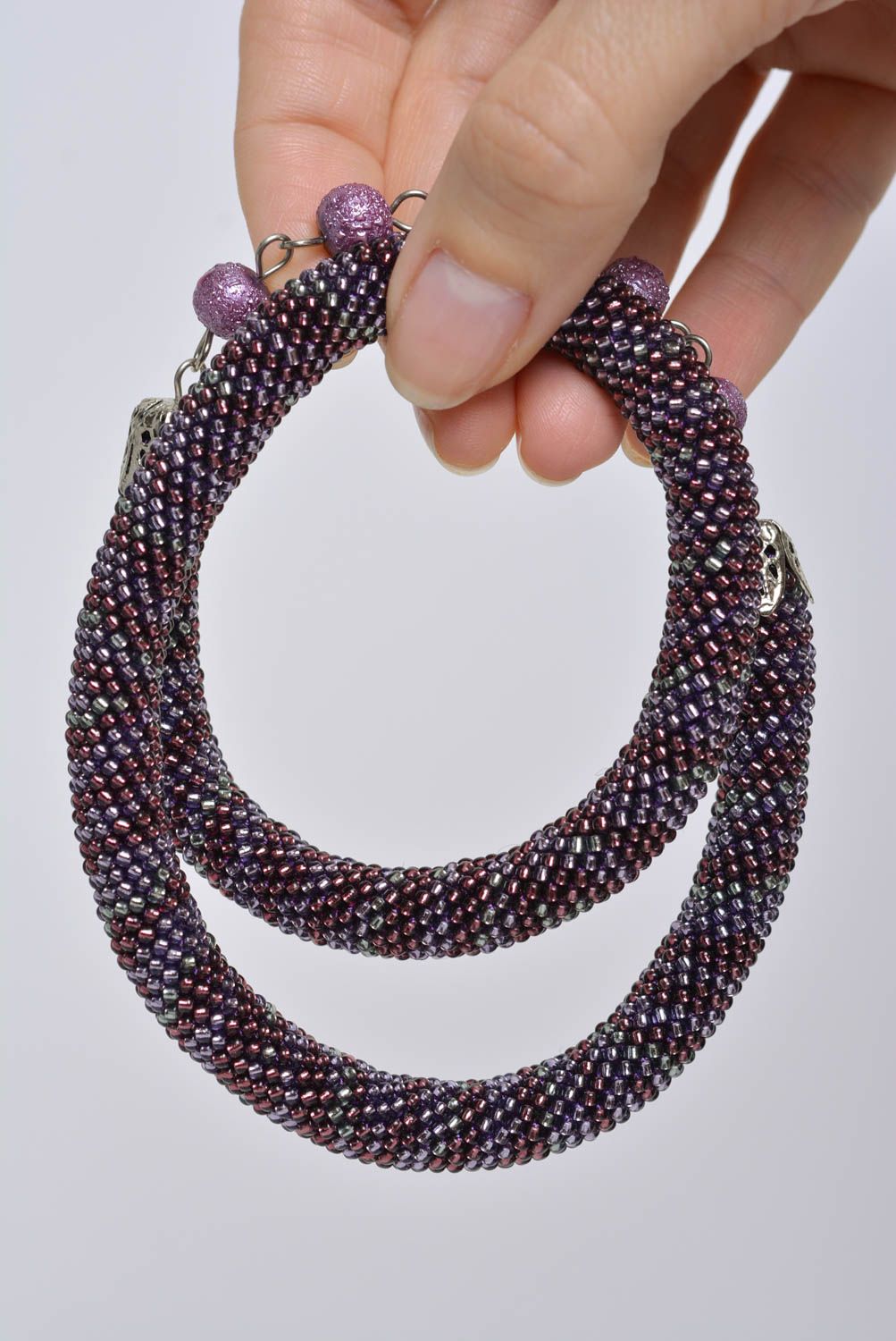 Beautiful dark handmade woven beaded cord necklace for women photo 3