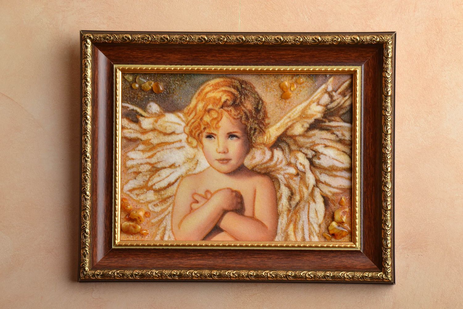 Tableau ange avec ambre fait main photo 1