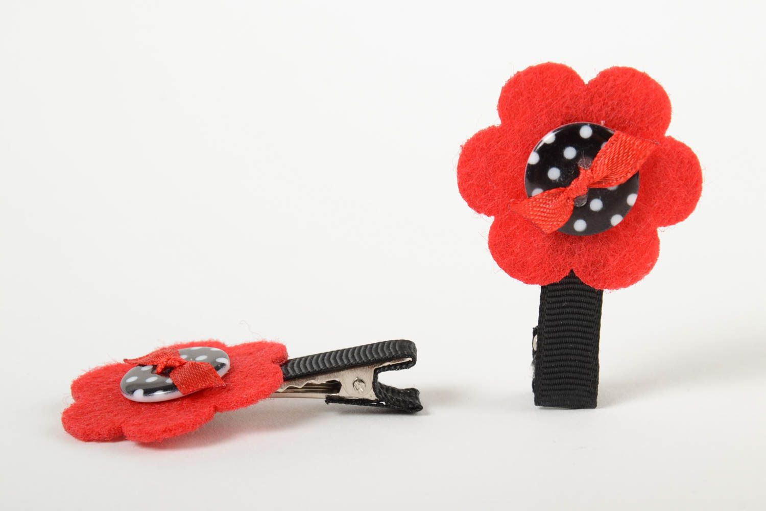 Hairpins with flowers for children set of 2 pieces red and black hand made  photo 2