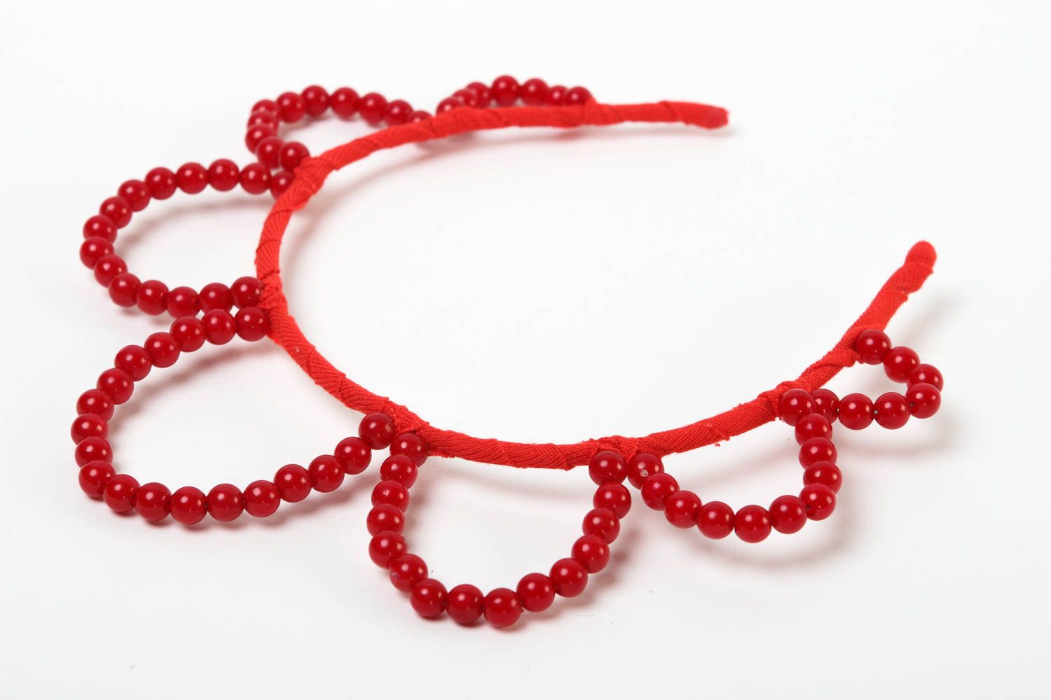 Serre-tête fantaisie fait main Accessoire cheveux perles rouges Cadeau original photo 4