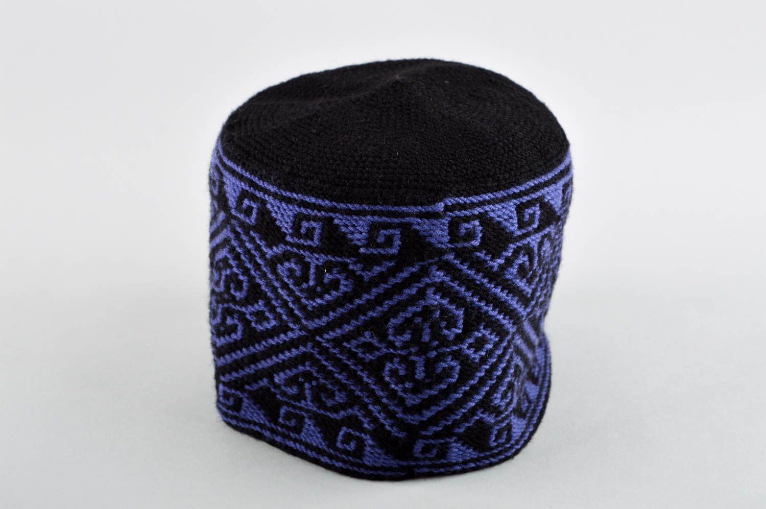 Warme Mütze handmade Mütze für Männer blau schwarz modisches Accessoire foto 4