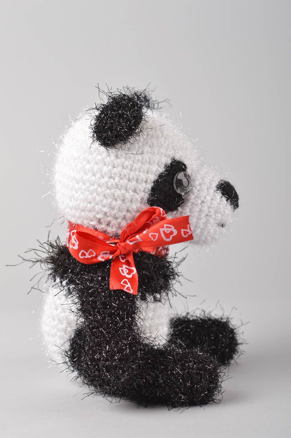 Peluche panda Jouet fait main tricoté au crochet avec noeud Cadeau pour enfant photo 4