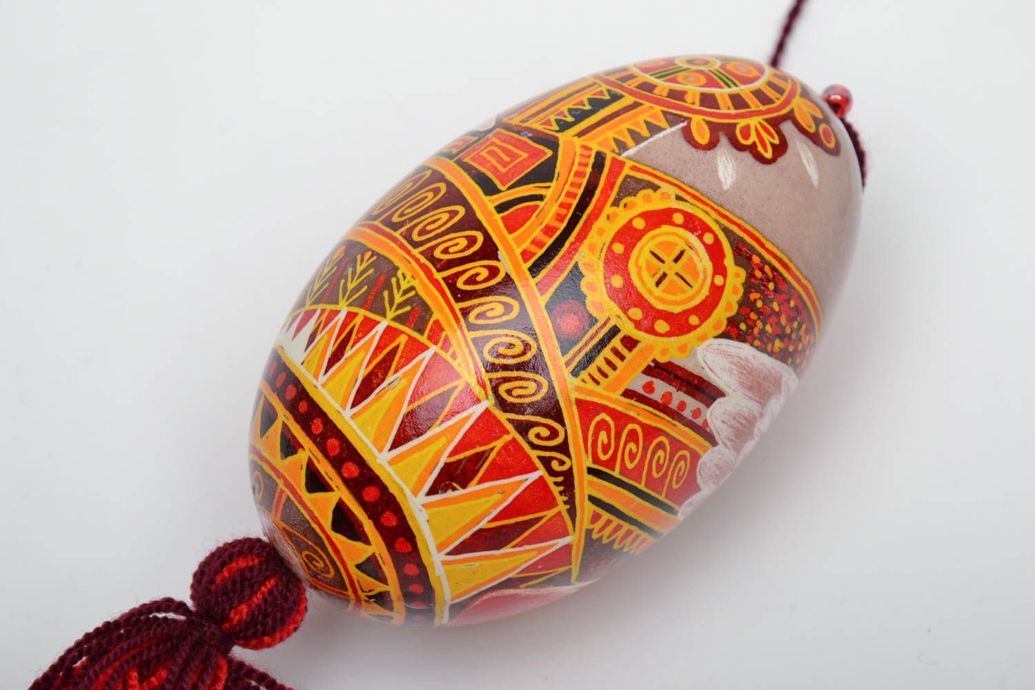 Oeuf décoratif de Pâques ethnique à accrocher original multicolore fait main photo 4