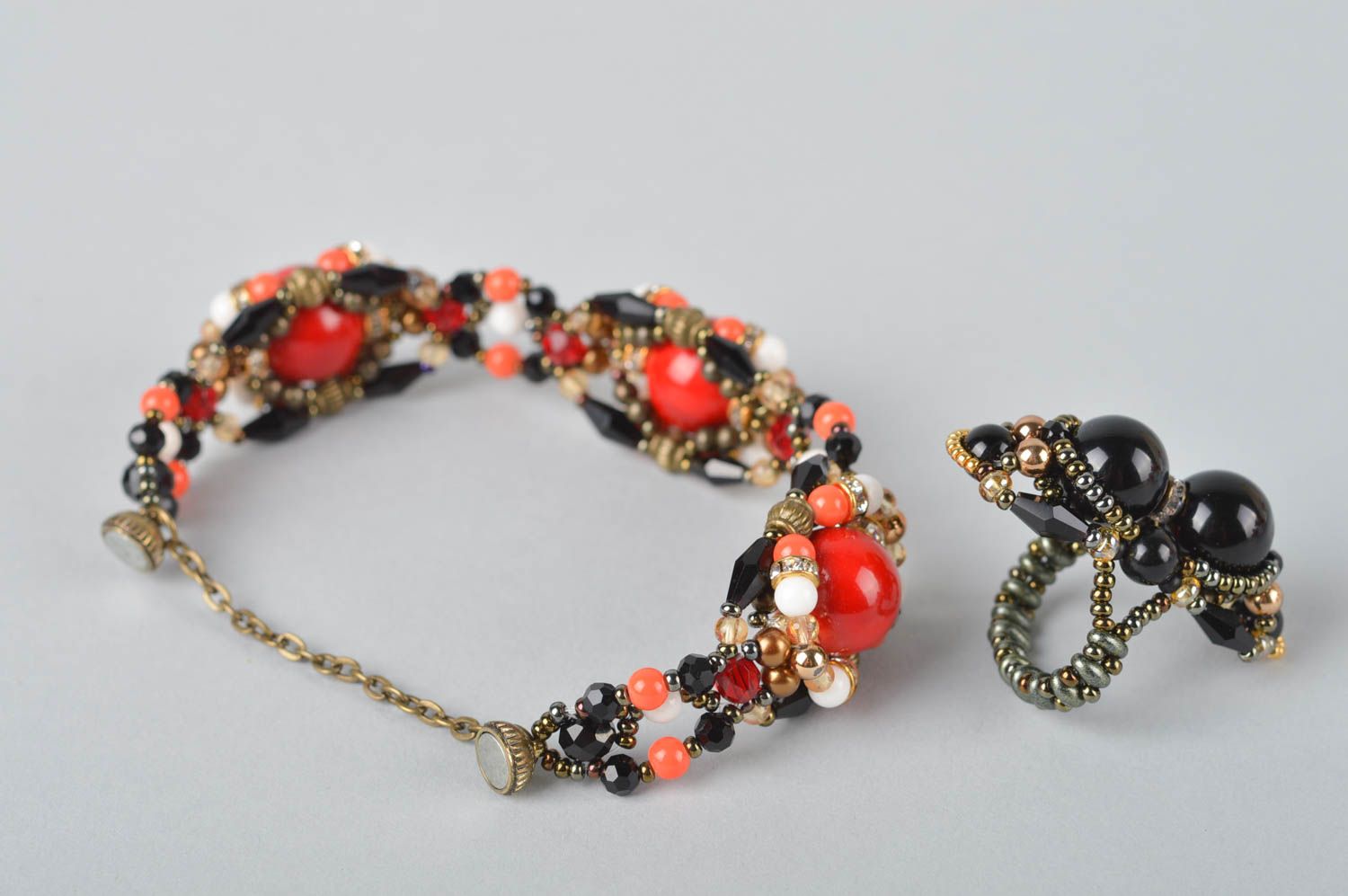 Lot de bijoux Bracelet et bague faits main en perles de rocaille Cadeau femme photo 3