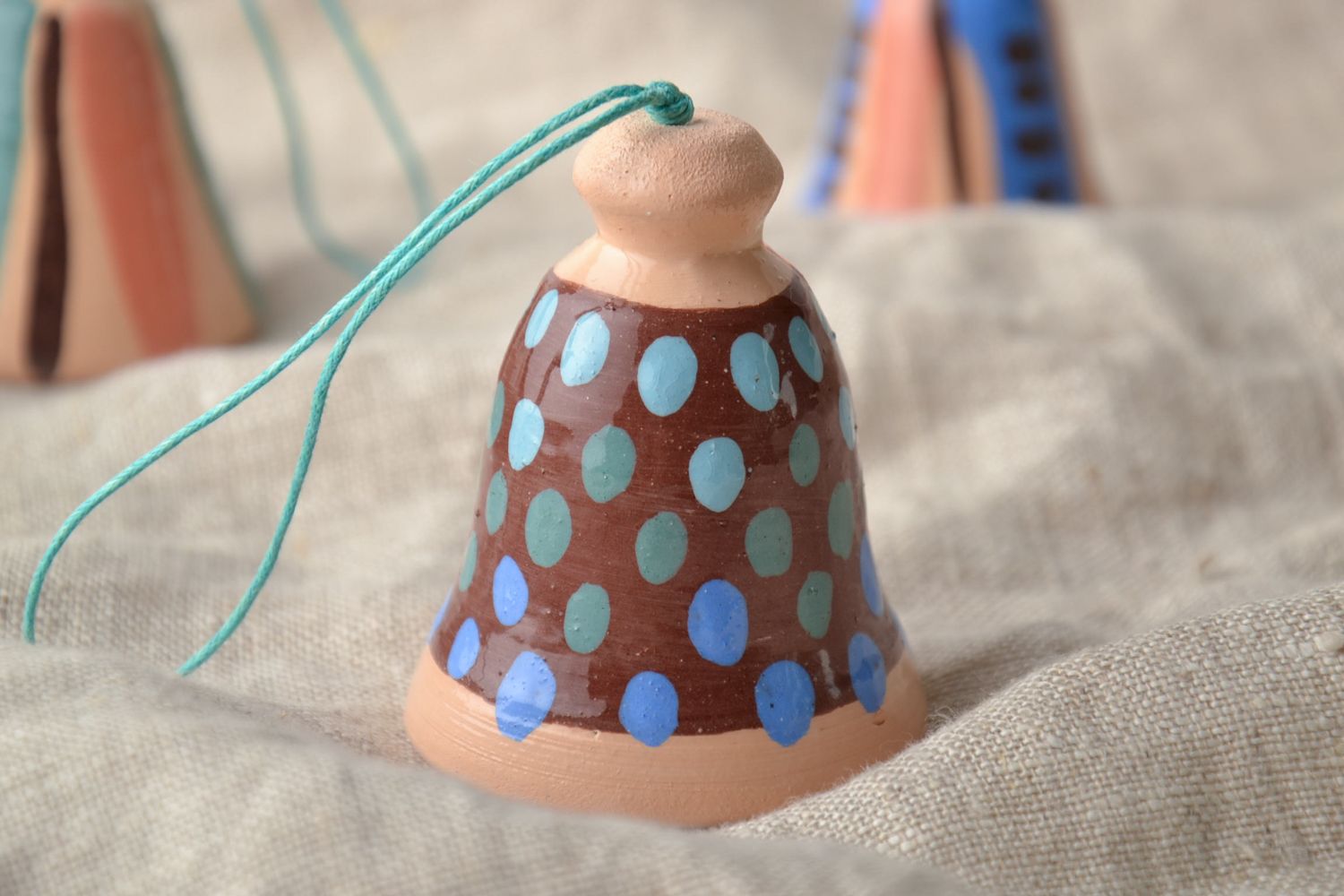 Handmade clay bell painted with color enamels Polka Dot photo 1