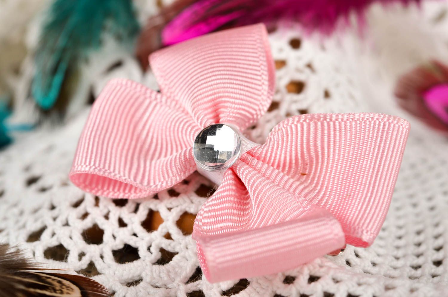 Hair accessory pink handmade girls hair butterfly clip ribbon hair bow nice gift photo 1
