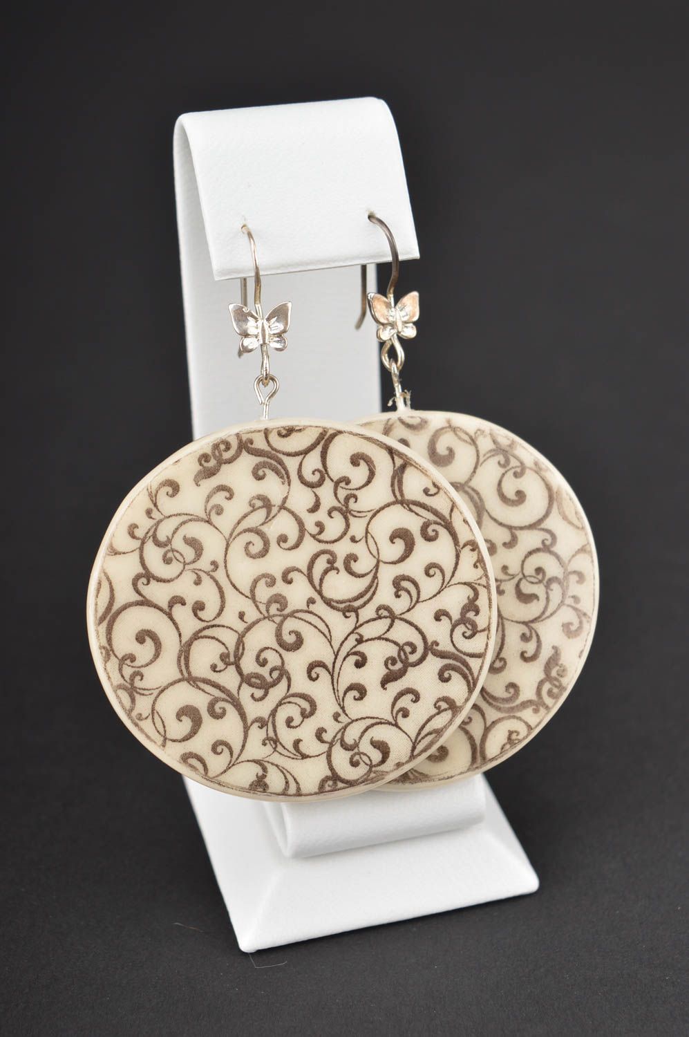 Beautiful handmade plastic earrings round dangle earrings artisan jewelry photo 3