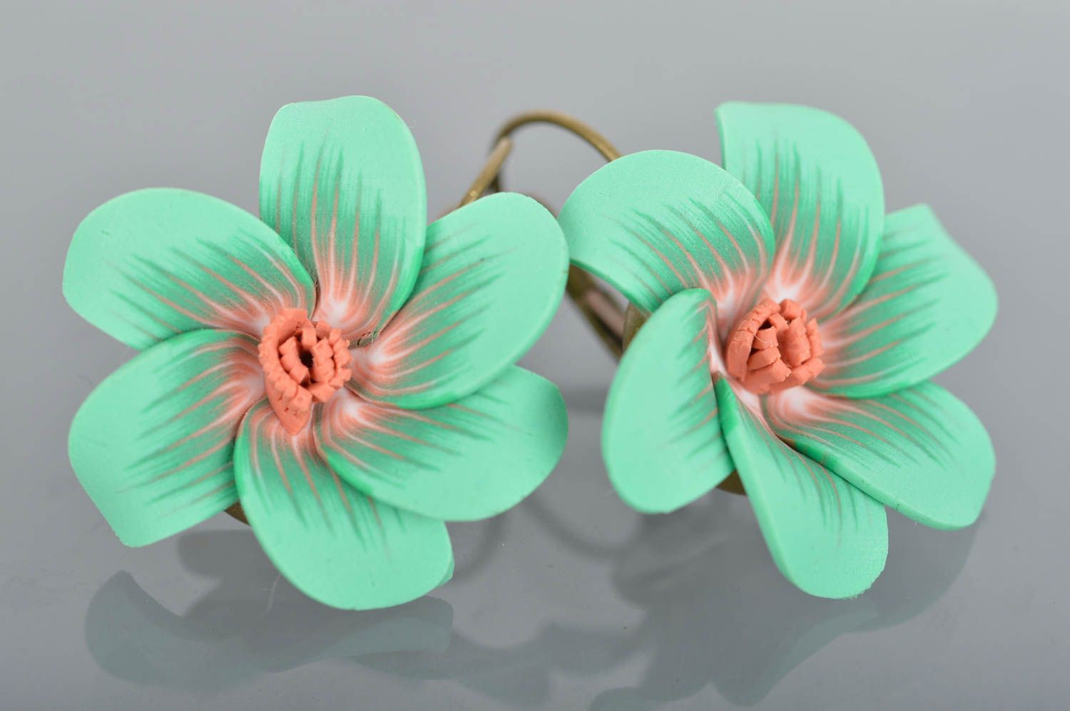Polymer clay handmade earrings with beautiful flower charms summer accessory photo 2