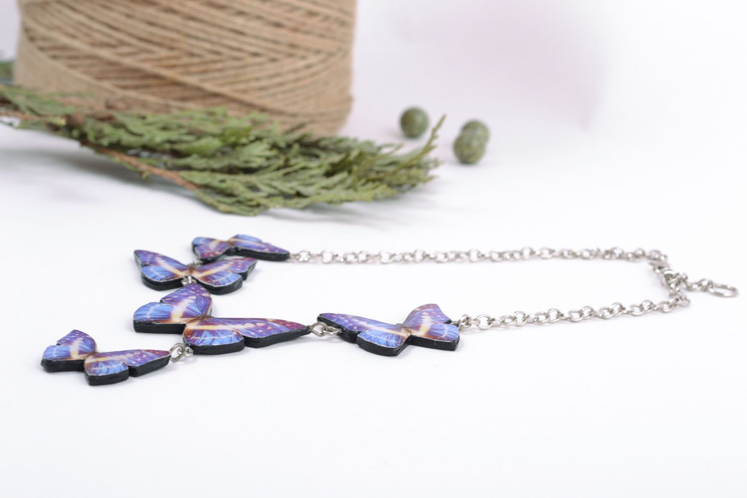 Polymer clay necklace Butterflies photo 1