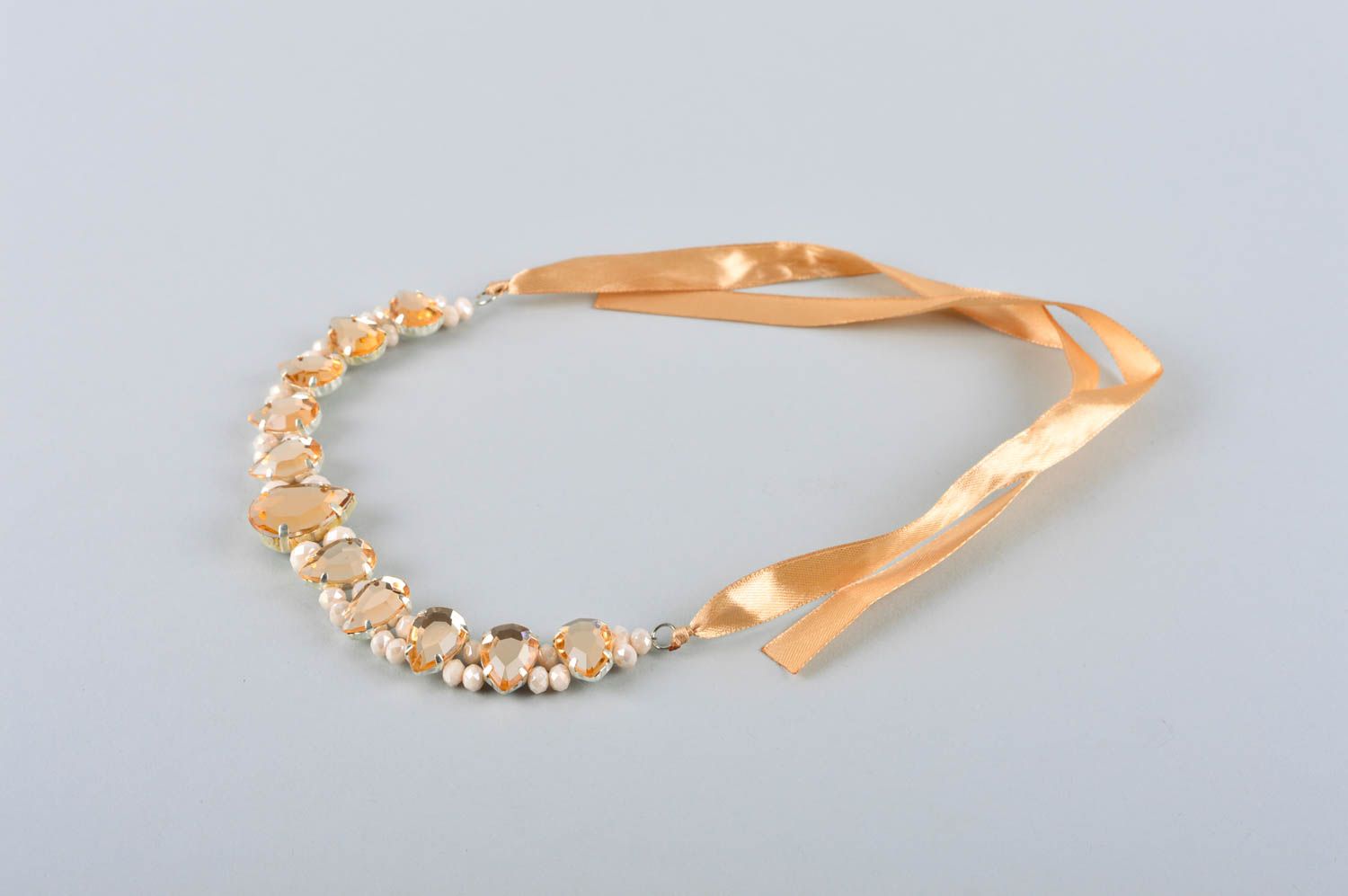 Handmade beige Damen Collier Modeschmuck Halskette Accessoire für Frauen foto 4
