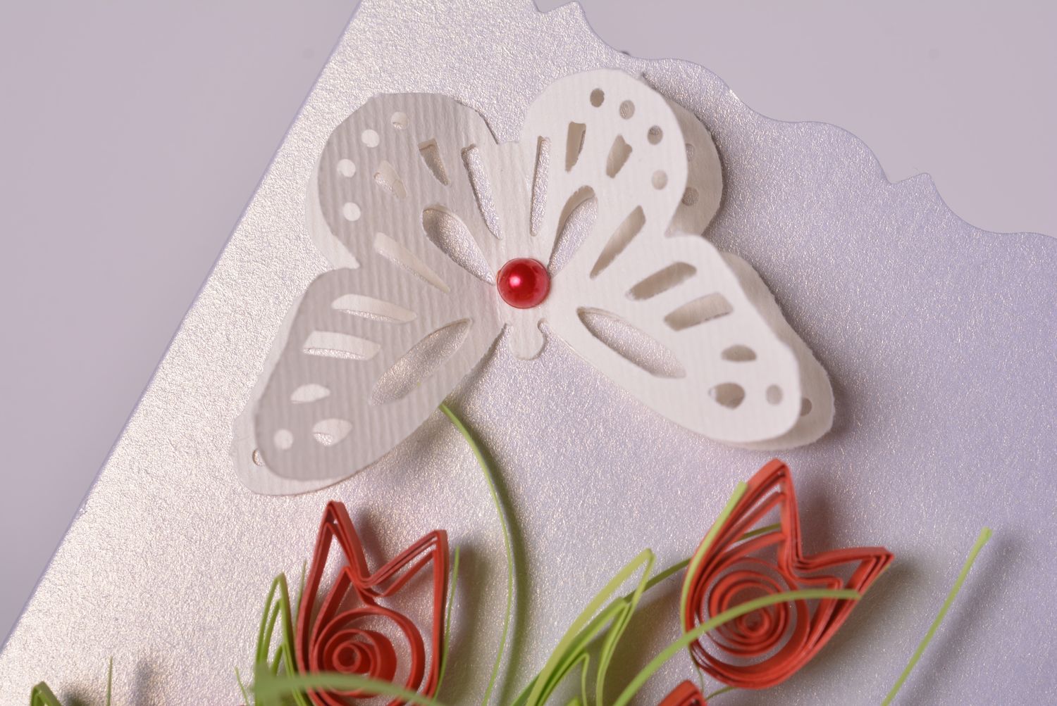 Carte de voeux quilling faite main bouquet de fleurs papillon Petit cadeau photo 2