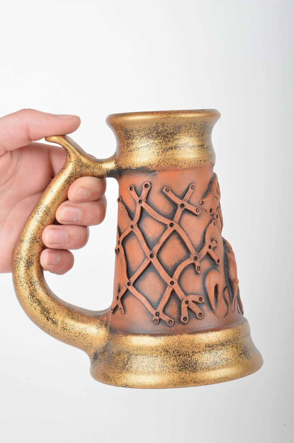 Exclusive large handmade ceramic beer mug with glaze coating inside 400 ml photo 3