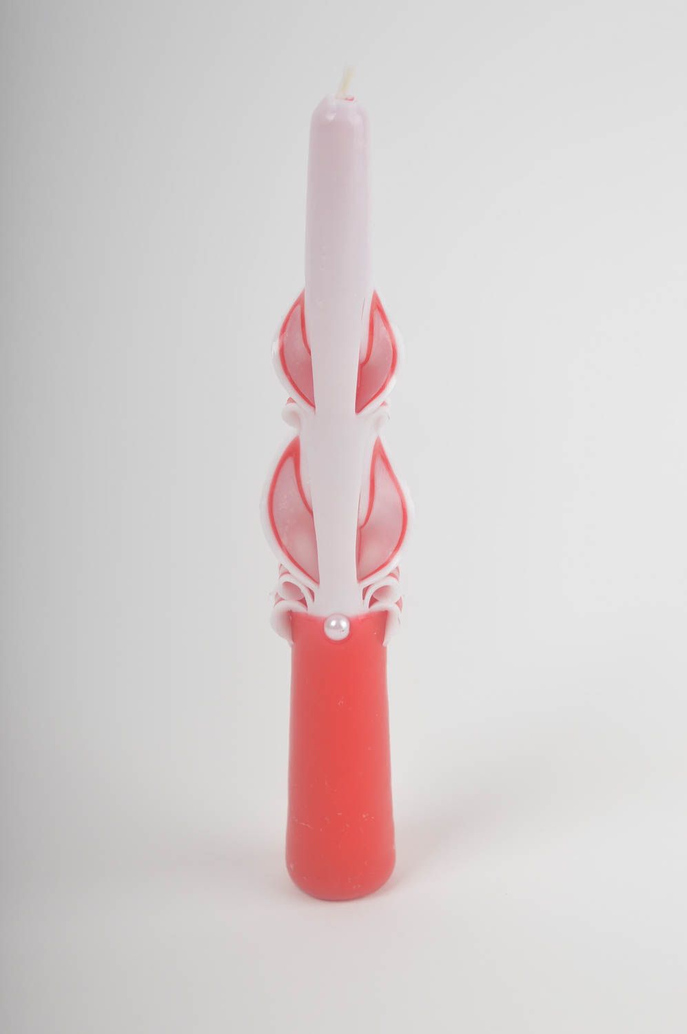 Handmade Designer Kerze aus Paraffin Haus Deko hohe verzierte Kerze in Rot Weiß foto 2