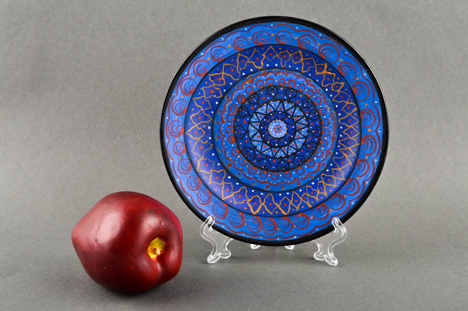 Handmade blauer bemalter Keramik Wandteller Wohn Accessoire Haus Deko  foto 1